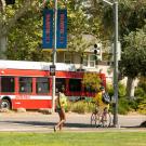 Bus and pedestrians on Russell Boulevard