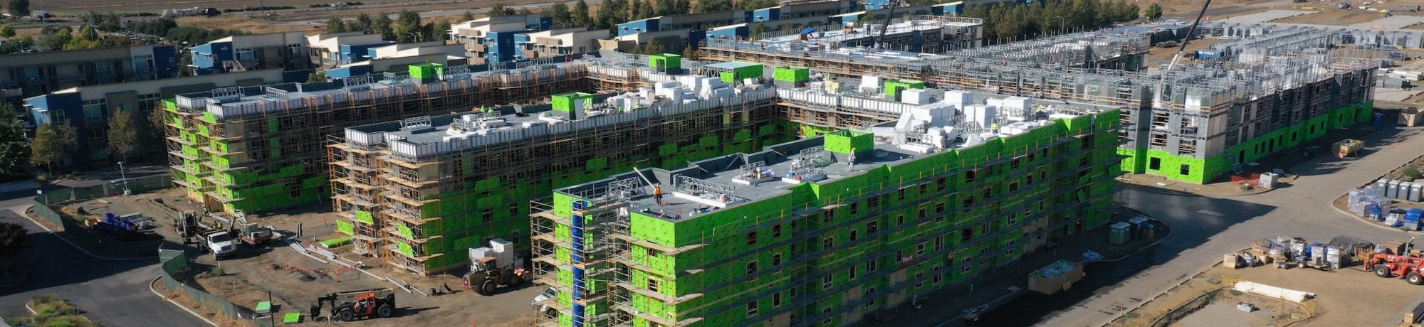 drone view of west village student housing